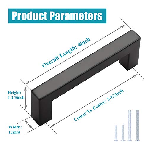 KNOBWELL 6 Pack 3-1/2 inch Black Kitchen Cabinet Door Handles, Stainless Steel T Bar Dresser Drawer Pulls - Hole Centers 3.5 inch(90mm), Overall Length 4 inch - color: Matte Black, size: Hole Center:3-1/2 inch(90mm)