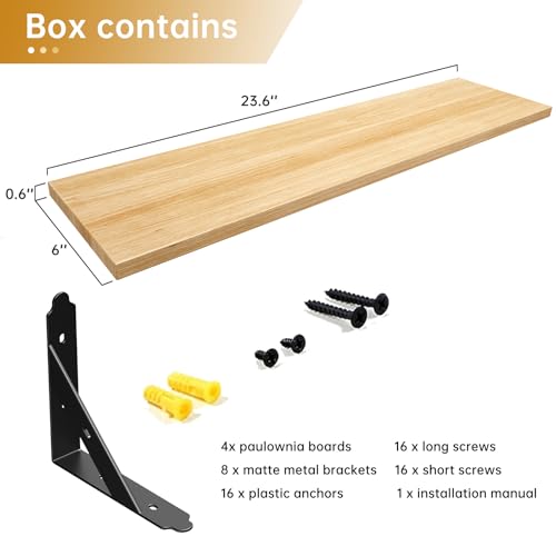 ROMGUAR CRAFT Wood Wall Floating Shelves Set of 4, 23.6" x 6" - Natural - color: Natural, size: 23.6" x 6"