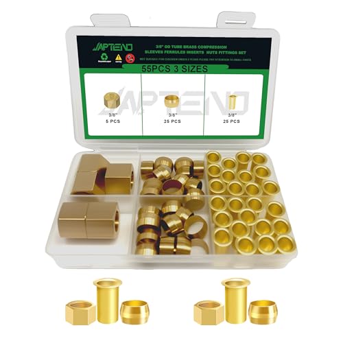55pcs 3/8" Brass Compression Sleeves Ferrules Inserts Nuts Fittings - color: 55PCS 3/8"