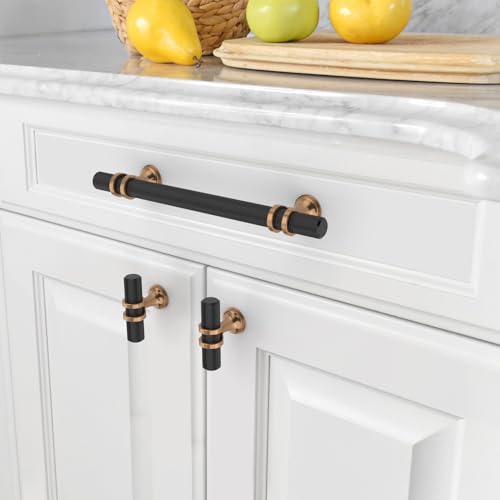Asidrama 10 Pack 5 Inch(128mm) Knurled Matte Black and Champagne Bronze Kitchen Cabinet Handles, Cabinet Pulls Kitchen Cabinet Hardware Cupboard Handles Drawer Pulls - color: Black-Champagne Bronze, size: 5" Hole Center, style: 10 Pack