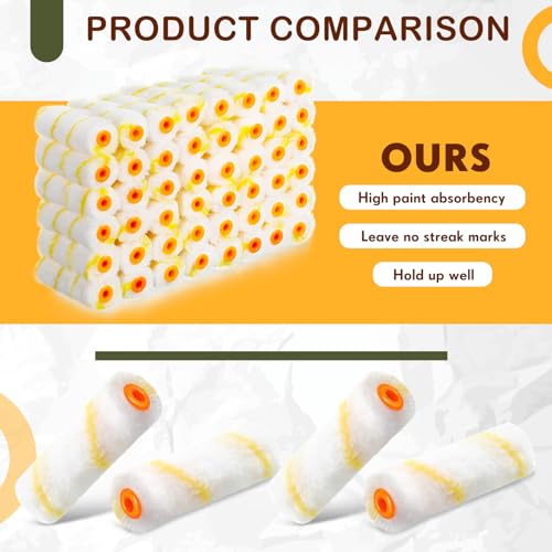 Leumoi 200 Pcs 4 Inch Mini Paint Roller Cover, Yellow - color: white and yellow