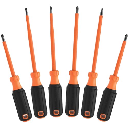 Klein Tools 85076INS Insulated Screwdriver Set, Made in USA, features 1000V Electricial Screwdrivers, (3) Phillips and (2) Slotted and Square Tips, 6-Piece - size: 6-Piece Set