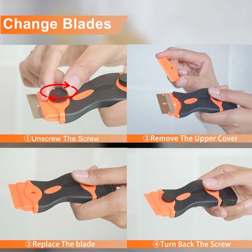 2 Pack Razor Blade Scraper Tool With Extra 10pcs Plastic Blades And 10pcs Metal Blades, 2-in-1 Scraper Tool Cleaning Razor Scraper For Decals, Stickers, Labels, Caulk, Adhesive, Paint, Cooktop
