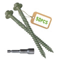 [Pack of 50] #14 x 4 Wood Structural Screws, Green Coated Heavy Duty Hex Head Timber/Log/Landscaping Wood Screws, Rust Resistant, Hex Socket Included - color: Green, size: #14 x 4"
