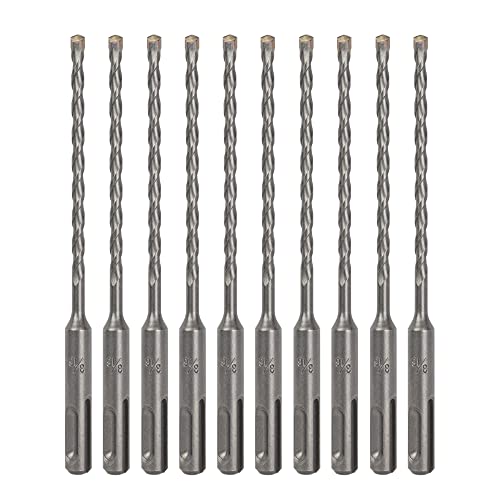 10-Pack SDS Plus 3/16" x 6" Rotary Hammer Drill Bits, Carbide Tipped for Brick, Stone and Concrete