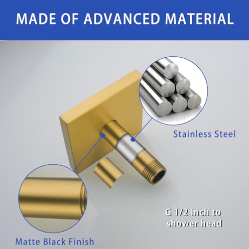 Shower Head Extension Arm Wall Mounted Tube Rainfall Shower Tube Replacement Pipe Parts Stainless Champagne Bronze,SW-91038-4CB-SQ. - color: Right Angled Square Flange-4" Champagne Bronze