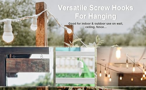 PlusRoc 20 Pack Screw Hooks for Hanging Plants Outdoor Lights(White) - color: White