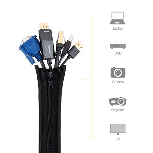 CableCreation Cable Management Sleeve, 19-20 Inch Cord Management Sleeves with Zipper and Bundling Ties for TV/Computer/Home Entertainment Cable Wrap Cover Organizer,4 Pack, Black