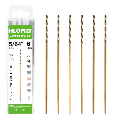 5/64" x 6" Extra Long Drill Bit (6 Pack), Aircraft Extension Drill Bits M2 High Speed Steel for Wood, Soft Metal, Plastic - size: 5/64 in