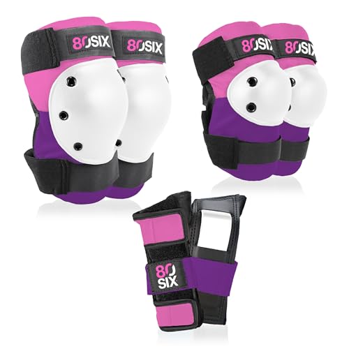 80SIX Multi-Sport Pad Set– Protective Gear for Skateboarding, Biking, Roller Skating, and Scooter - color: Pink Purple, size: 14+ Medium/Large