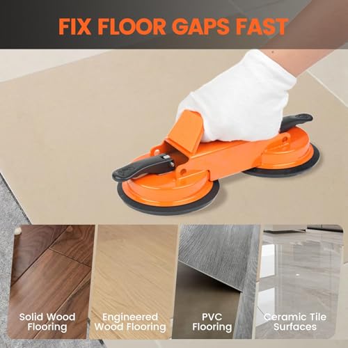 Floor Gap Fixer Tool Kit with Heavy Duty Rubber Mallet, Floor Dual Suction Cup Tool Upgrade 45° Striking Surface for Laminate, Hardwood, and Vinyl Floor (Orange)