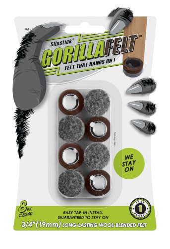 GorillaFelt CB240 Chair Leg Floor Protectors/Felt Glides (Set of 8) Tap On Felt Furniture Pads Guaranteed to Stay On, 3/4 Inch Round Sliders - size: 3/4 Inch 8 Pack