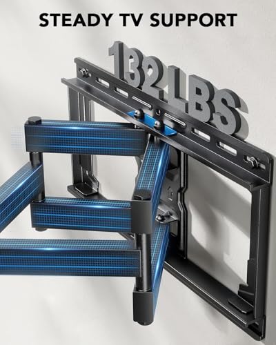 Pipishell Full Motion TV Wall Mount for 42-85 inch LED TVs up to 132lbs, Fits 65 75 Inch Swivel TV Mount Bracket with Articulating Arms, Max VESA 600x400mm, Fits 12” 16" Wood Studs - style: Fits 42-85" TVs / Max 16" Wood Stud