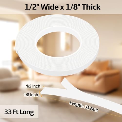 1/2 in Wide x 1/8 in Thick x 33FT Window Sealing Tape,Weather Stripping Door Seal,Foam Insulation Tape,Single-Sided Self-Adhesive Foam Strips White - color: White, size: 1/2 IN x 1/8 IN x 33FT