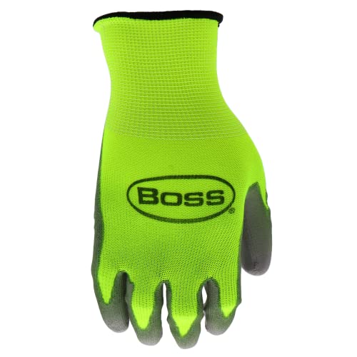 Boss Men's High Visibility Nitrile Coated Work Gloves, 5-Pack, High Dexterity, Enhanced Grip, Abrasion Resistant, Water Resistant, Large, Green/Black, (B31211-L5P)
