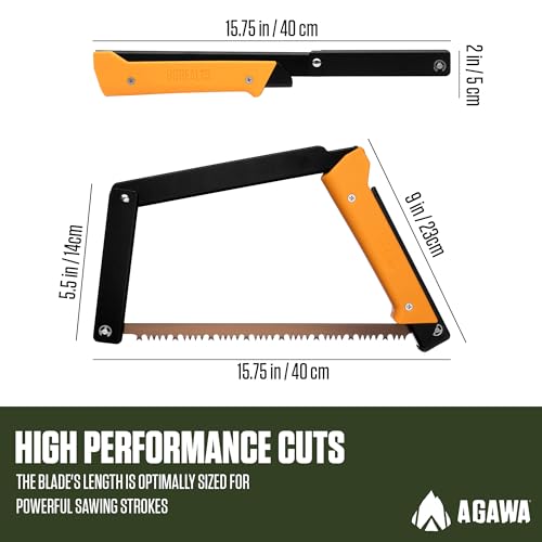 AGAWA - BOREAL15-15 Inch Folding Saw with All-Purpose Saw Blade - Camping Gear For Hiking, Fishing, Hunting, Bushcraft & Survival Kit (Black Frame/Yellow Handle) - size: 15 Inch