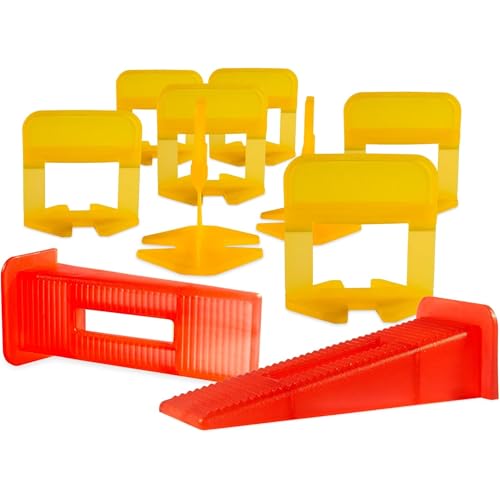 Tile Leveling System – ULTRA-THIN 0.5mm (1/51 Inch) – 300 Spacers & 300 Reusable Wedges – Thinnest Spacer Kit for Narrow Grout Joints – Floor & Wall Tile Installation - color: 300 Spacers + 300 Wedge