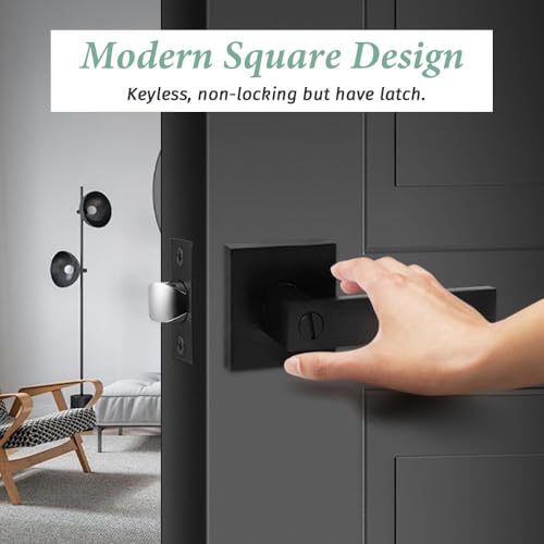 SUNTAI 8 Pack Matte Black Door Handles Privacy Door Levers Without Key, Bed and Bath Door Locks Interior Door Knobs, Reversible Flat Levers with Square Rosette - size: 8