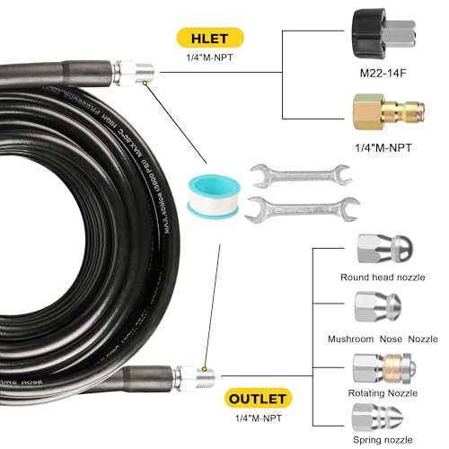 Sewer Jetter Kit for Pressure Washer 100ft 1/4 Inch NPT - size: 100FT X1/4in