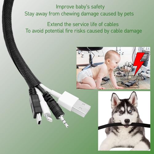 18FT Split Cable Management Sleeve Wire Loom Tubing Cord Protector for High-Temperature Automotive Harness Wires and Home Cable Management,Self-Wrapping Braided Cord Covers (1/2 Inch) - size: 1/2"-18Feet