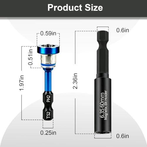 6pcs Drywall Screw Setter Set, 1/4" Hex Adjustable Depth Positioning Bits with Magnetic Bit Holder Extension Bar, Magnetic Positioning Screwdriver Bits, for Sheetrock and Plasterboard Screws (Blue) - color: Blue