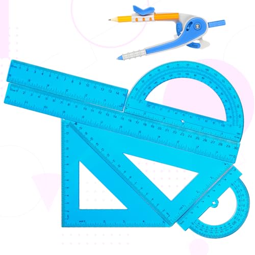 Zonon 7 Pcs Geometry Math Set with Compass Protractor Rulers, Blue - color: Blue
