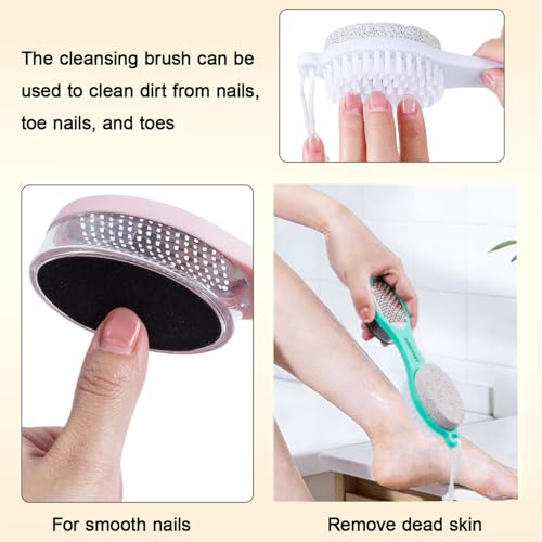 Foot File Callus Remover 5-in-1, 2 Pcs Feet Scraper Pedicure Tools with Pumice Stone, Scrubber Brush, Stainless Steel Foot Rasp and Sand Paper Debris Catcher, Multi Purpose, Pink Cyan - color: Pink and Cyan