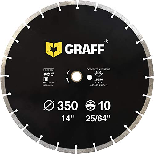 14 Inch Diamond Blade for Angle Grinder — Diamond Cutting Wheel for Cutting Stone, Marble, Granite, Brick, Masonry, Paving Flag, Concrete — Diamond Saw Blades Segment Height 0.394” (10 mm) — GRAFF - size: Ø 14 Inch Segment, style: Diamond Segment Blades