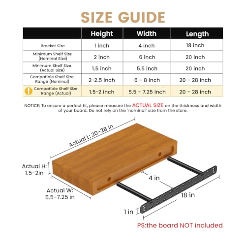 2pcs Floating Shelf Bracket Heavy Duty,Decorative Floating Shelf Hardware Hidden Black Metal Fireplace Mantel Brackets Without Jig (18"X4"X1.0" Without Tools) - size: 18"X4"X1.0"