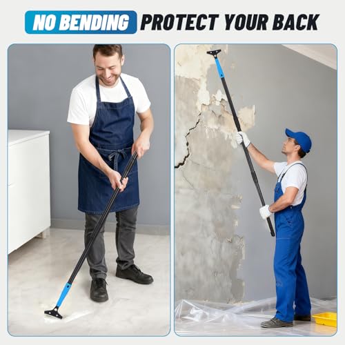 Floor Scraper Heavy Duty, Adjustable 8"-72" Long Handle Razor Blade Scraper Tool, 4 Inch Durable Paint Scraper for Cleaning Floors Walls Tile Glass Adhesive Wallpaper Popcorn Ceiling Gum (2 Pack)