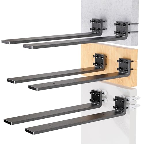 HOZE Heavy Duty Metal Shelf Brackets 12-Inch, Set of 6, Modern Black Matte Finish, 1/5" Thick Steel, Easy-to-Install, Strong Support for Shelves, Versatile & Stylish (12 Inch - 6 Pack) - size: 12 Inch, style: 6 Pack