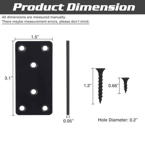 Metal Steel Flat Straight Brace Bracket, Black Double-Wide Joining Plate for Wood Furniture Fastening & Fixing with 2 Sets of Screws of Different Lengths (40x80mm, 4 Pack) - style: 1.5"×3.1"/40*80mm