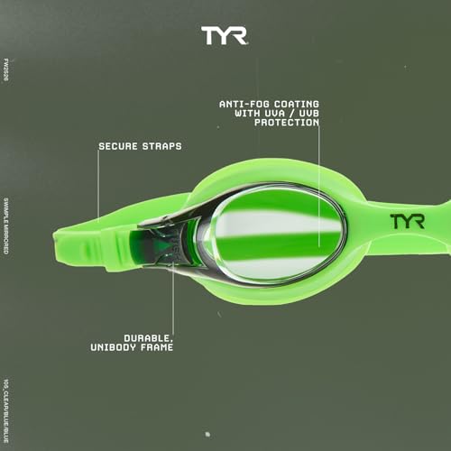 TYR Kids' Swimple Goggles - Colorful Swim Goggles for Beginners - color: Smoke/Green