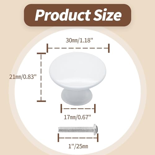 White Cabinet Knobs 1.18" Diameter, 6 Pcs - color: White, size: 6 Pack