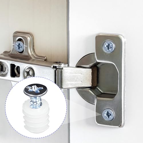 100 Pack Plastic Hinge Dowel Inserts with Screws, Plastic Dowel 8mm White Dowels Cabinet Door Hinge Dowels for Cabinet Door Drawer Bedside Table Repair Installation Replacement Bathroom Kitchen