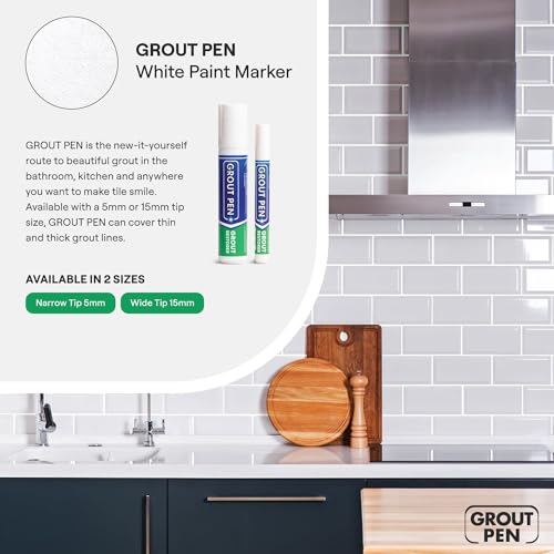 Grout Pen White Tile Grout Paint Marker - Narrow 5mm Tip (7mL) - 3 Pack - style: White