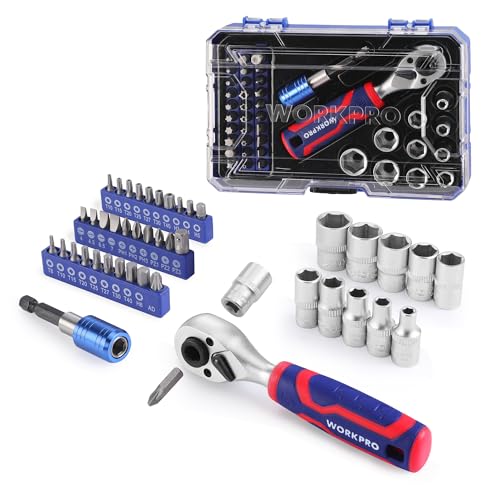 WORKPRO 42 PCS 1/4" Drive Mini Socket Ratchet Wrench Set - style: Dual-Head Ratchet Accessory-Rich Set