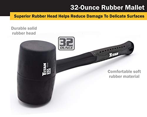 Titan 63220 2-Piece Rubber Mallet Set, Includes 16oz & 32oz with Non-marking Double-faced Solid Heads, Shock Absorbing Fiberglass Handles & Textured Grips - style: 2pc Set Rubber Mallet