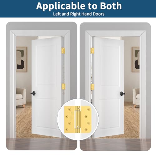 4 Inch Self Closing Door Hinges, Brushed Gold Spring Loaded Hinges 3 Pack - color: Brushed Gold, Square & 5/8" Radius, size: 4" 3 Pack