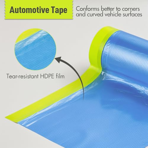 Tangibay Pre-Taped Masking Film for Painting - 44" x 66' Painters Plastic Sheeting with Automotive Paint Tape and Drape for Covering Cars, Walls, Windows and Furniture Protection (6 Rolls) - size: 6 Rolls: 44"