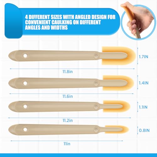 Gisafai 4 Size Set Rubber Caulking Tool Silicone Caulking Finishing Tool Tips Set Applicator with ABS Handle Grip for Brick Skirting Kitchen Bathroom