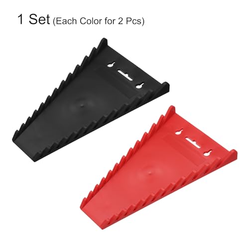 HARFINGTON 4pcs Magnetic Wrench Organizer, 12-Slot Each Wrench Holder, Wrench Rack Tray Storage For Tool Box, For Wrenches with Size SAE:1/4" - 15/16" Metric 6mm-24mm, Black,Red - color: Black,Red