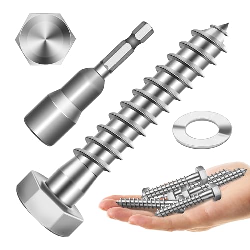 (10Sets) 3/8" x 2" Hex Head Lag Bolts, Heavy Duty Lag Screws with Washers, 304 Stainless Steel Bolts 18-8, Lag Screws Wood Screws, Partial Thread Bright Finish, 3/8 Bolt by Mywish - size: 3/8 x 2" (10 set)