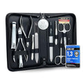 Manicure Set Women and Men – 12-Piece Professional Grooming Kit with Premium Tools, Genuine Leather Case, and exclusive Glass Nail File for Hand & Foot Care, German Quality - color: Black Nappa