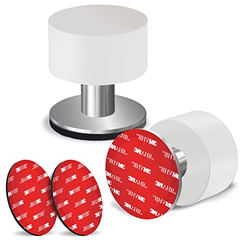 2 Pack Door Stoppers Stop with Extra Stickers, Self-Adhesive Door Stops with Black Rubber Bumper & Stainless Steel Body - Heavy Duty Door Knob Wall Protector Sound Dampening for Home & Office Use - style: 2 Pack White