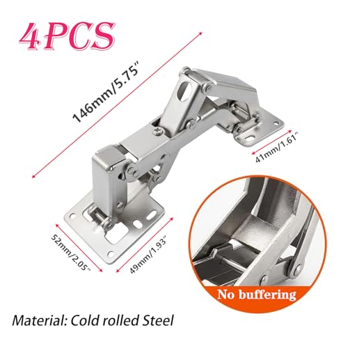 Qrity 4X Cabinet Door Hinges 170 Degree Hidden Frameless with Screws - size: 4 Pcs Hinges