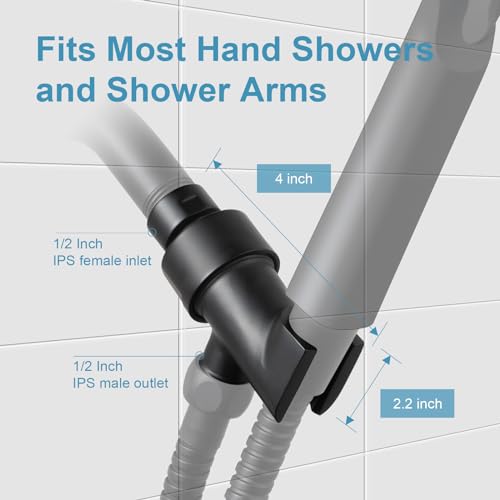 OFFO Shower Head Holder All Metal for Handheld Shower Head, Adjustable Shower Arm Mount with Solid Brass Pivot Ball, 1/2 in IPS Female Inlet and Male Outlet, Matte Black - color: Matte Black