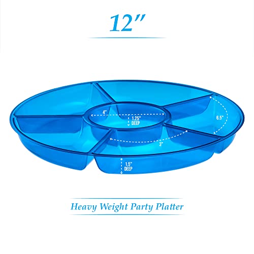 Plasticpro 6 Sectional Round Plastic Serving Tray/Platter (2, Blue) - color: Blue