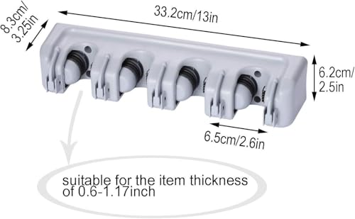 TOGU 2 Pack Mop and Broom Holder Wall Mounted 4 Position Storage Rack with 5 Retractable Hooks Holds up to 9 Tools Utility Weatherproof Holder for Garage Storage Systems Broom Organizer,Gray