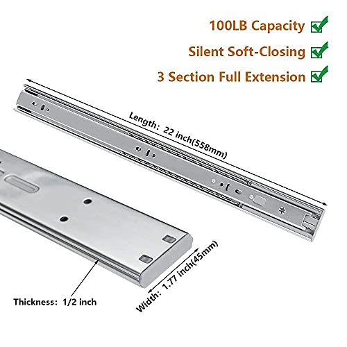 LONTAN 22 Inch Soft Close Drawer Slides with Rear Mounting Brackets 1 Pair - size: 22 Inch